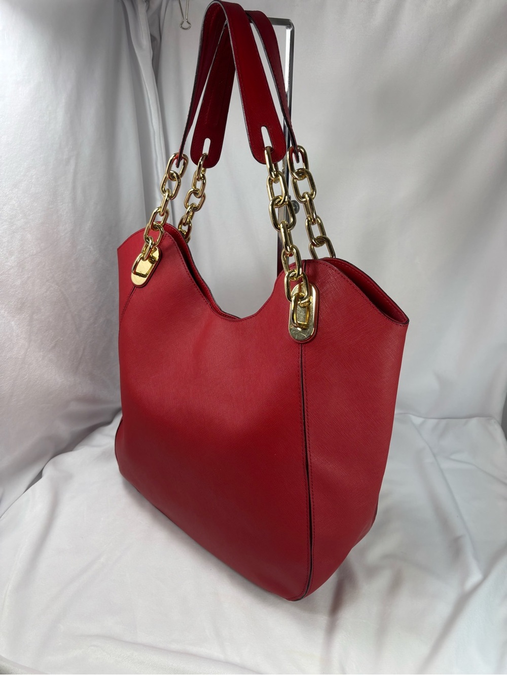 Michael Kors Large Jet Set Chain Tote Bag Red Saffiano Leather Gold Hardware - Picture 7 of 13